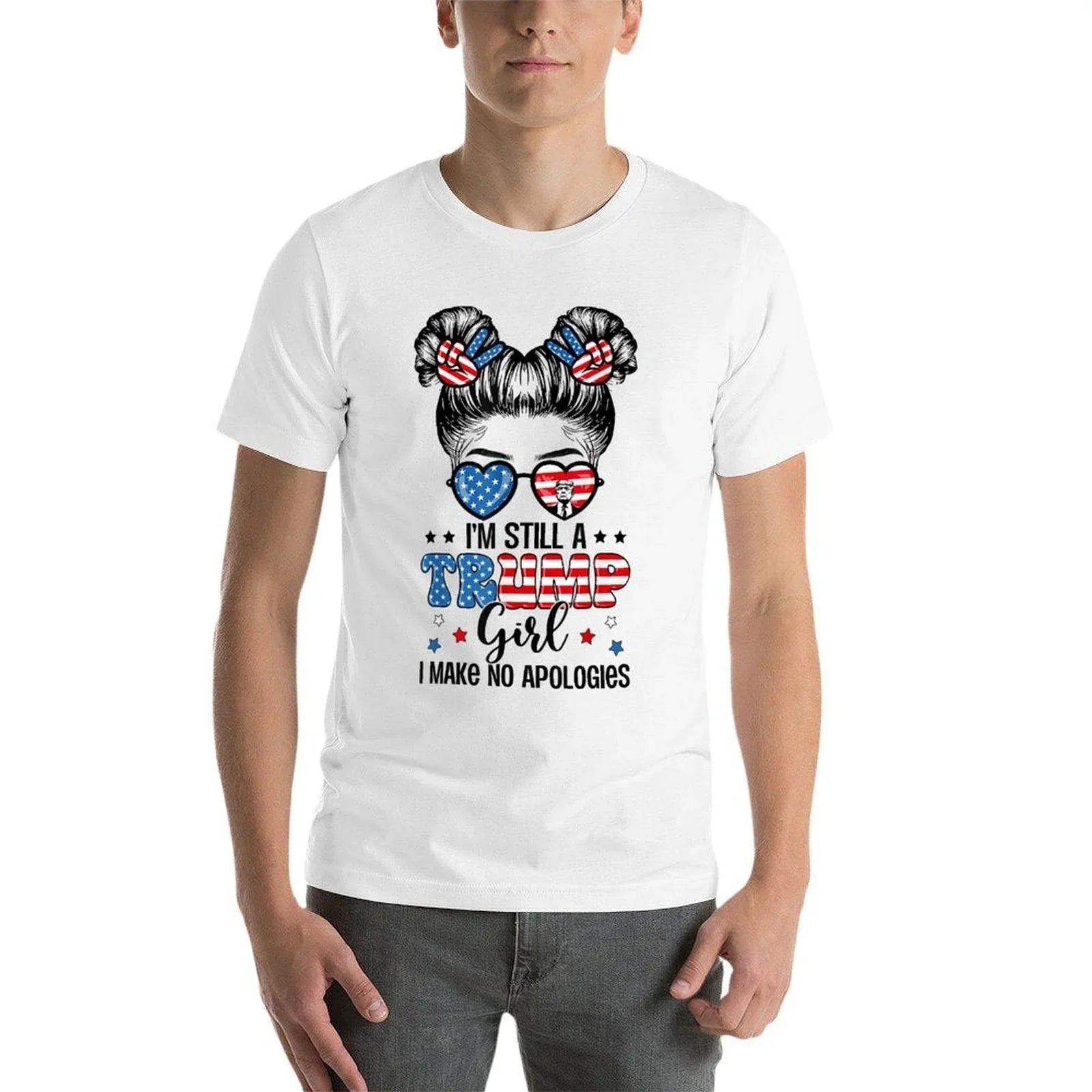 All American Trump Girl 4th Of July Messy Bun No Apologies  Moisture-wicking T-Shirt
