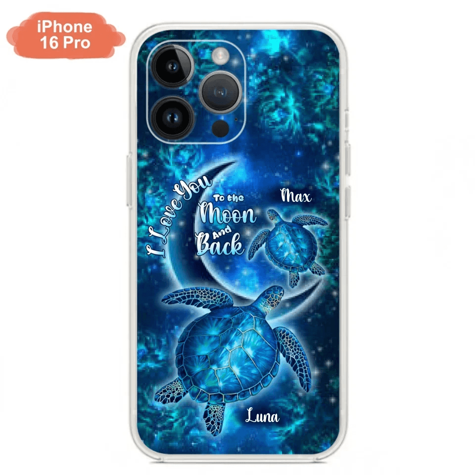 Custom Personalized Turtle Phone Case For Iphone and Samsung - Up to 6 Turtles - I Love You To The Moon And Back - IUNAG8
