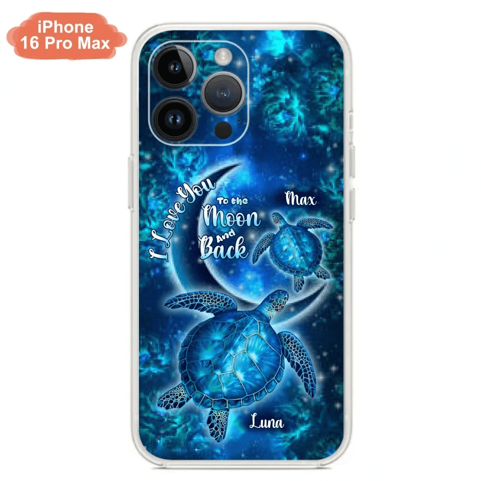 Custom Personalized Turtle Phone Case For Iphone and Samsung - Up to 6 Turtles - I Love You To The Moon And Back - IUNAG8