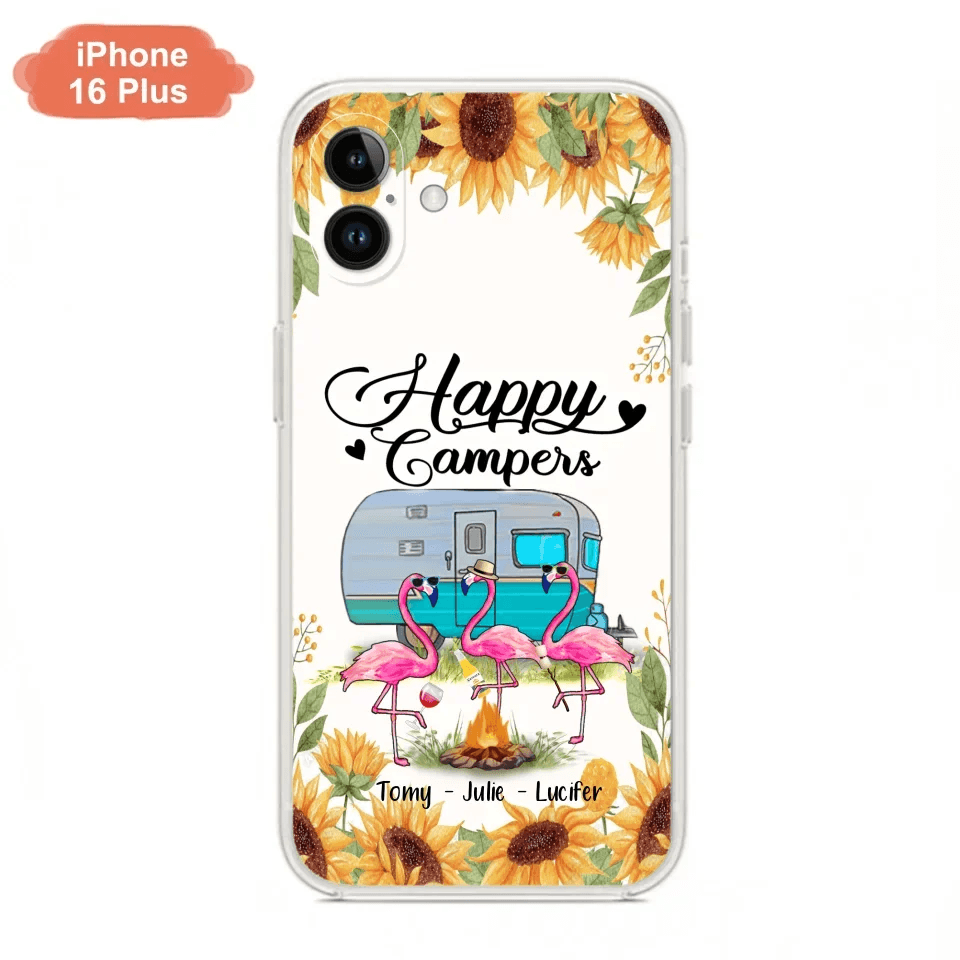 Custom Personalized Camping Flamingo Phone Case - Happy Campers - For iPhone And Samsung Phone Case - JLDWNZ