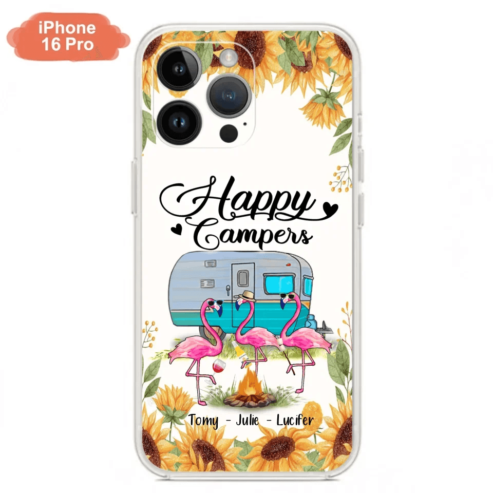 Custom Personalized Camping Flamingo Phone Case - Happy Campers - For iPhone And Samsung Phone Case - JLDWNZ