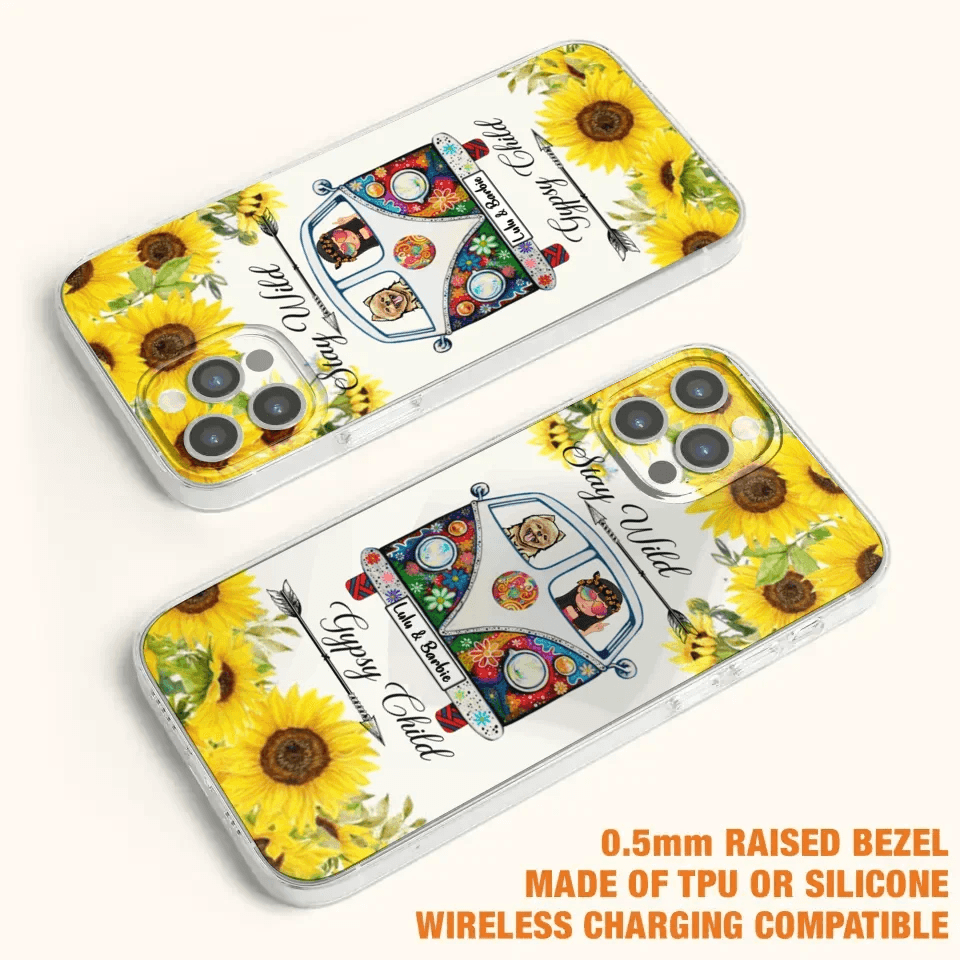 Personalized Hippie Girl Phone Case - Girl with up to 3 Pets - Phone case for iPhone, Samsung and Xiaomi