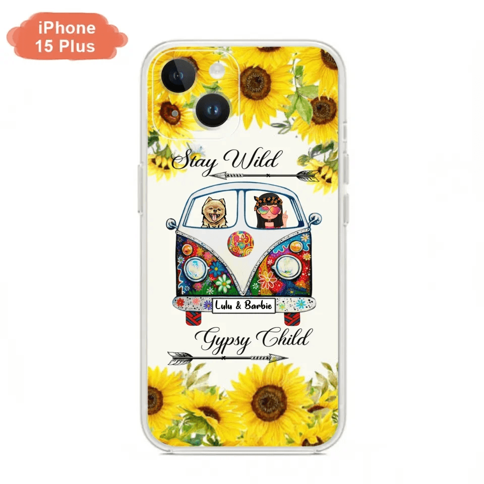 Personalized Hippie Girl Phone Case - Girl with up to 3 Pets - Phone case for iPhone, Samsung and Xiaomi