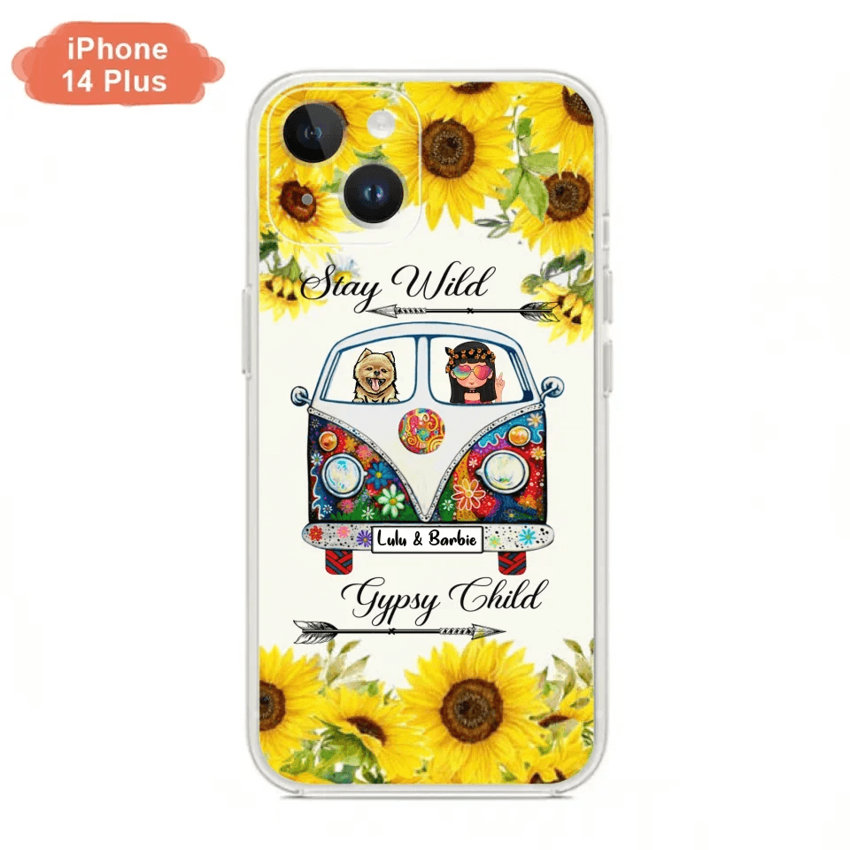Personalized Hippie Girl Phone Case - Girl with up to 3 Pets - Phone case for iPhone, Samsung and Xiaomi