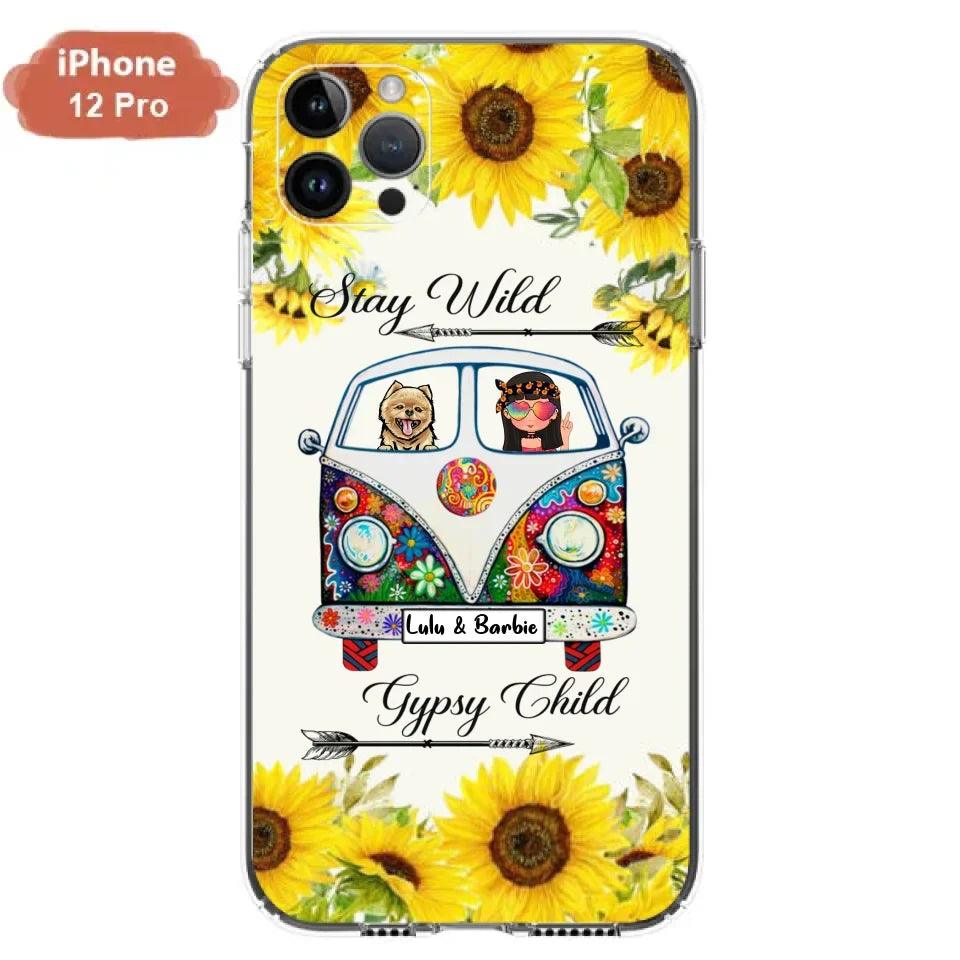 Personalized Hippie Girl Phone Case - Girl with up to 3 Pets - Phone case for iPhone, Samsung and Xiaomi