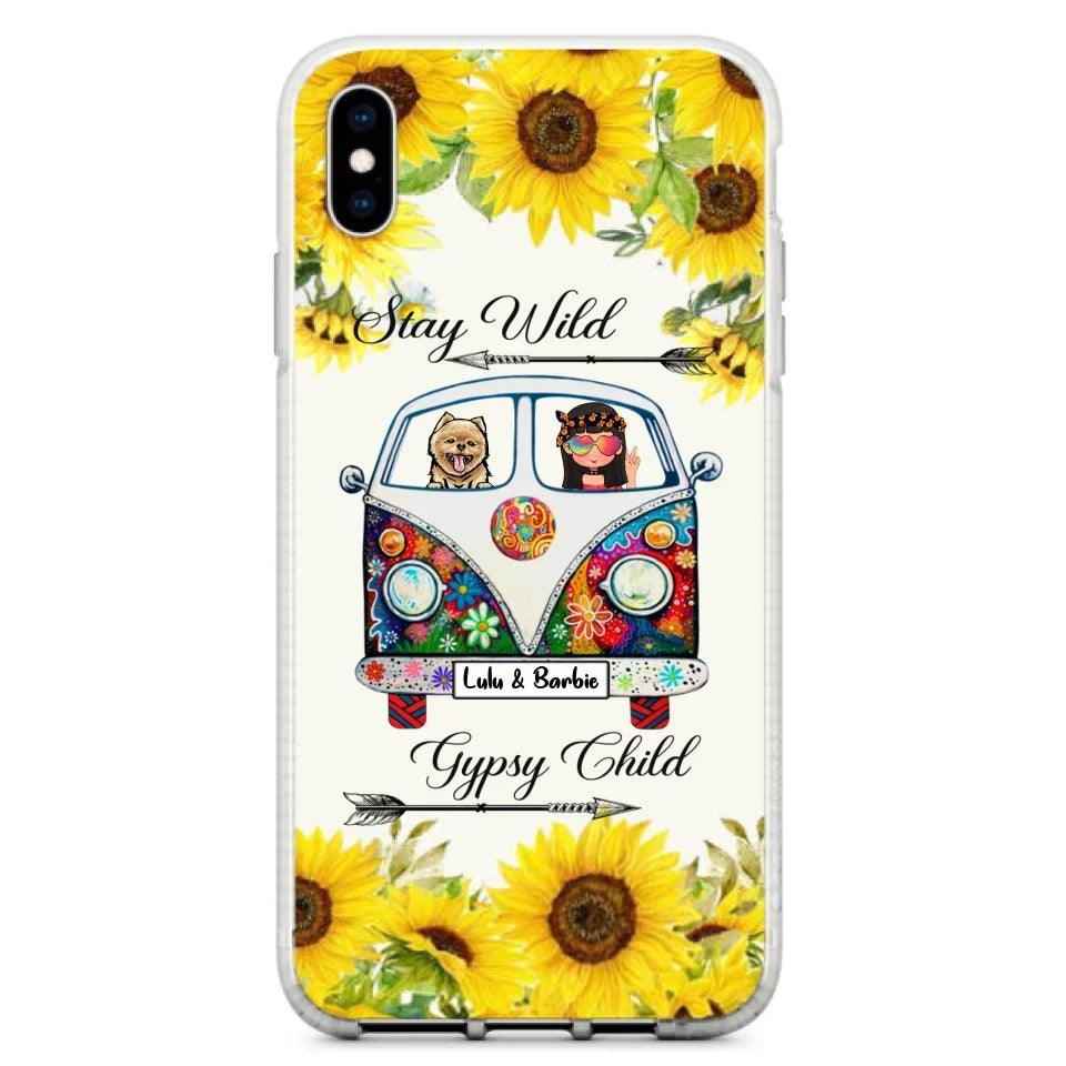 Personalized Hippie Girl Phone Case - Girl with up to 3 Pets - Phone case for iPhone, Samsung and Xiaomi