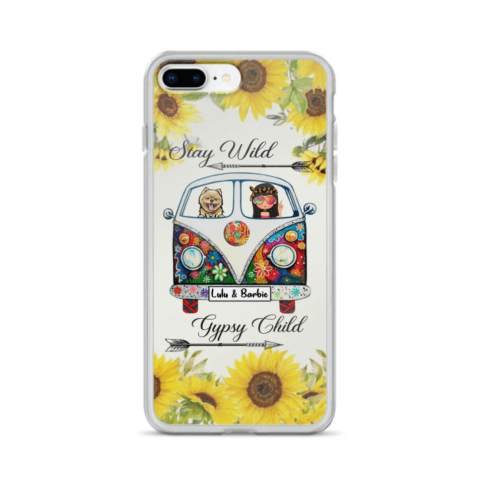 Personalized Hippie Girl Phone Case - Girl with up to 3 Pets - Phone case for iPhone, Samsung and Xiaomi
