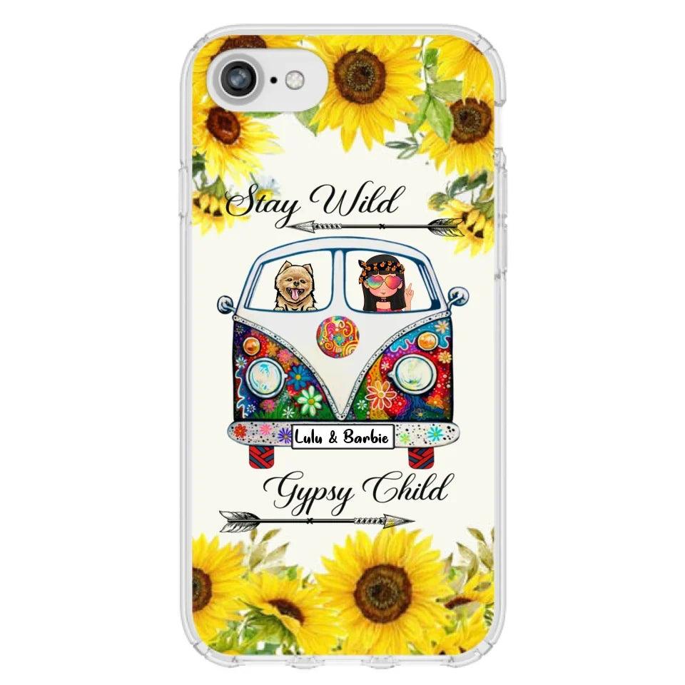 Personalized Hippie Girl Phone Case - Girl with up to 3 Pets - Phone case for iPhone, Samsung and Xiaomi