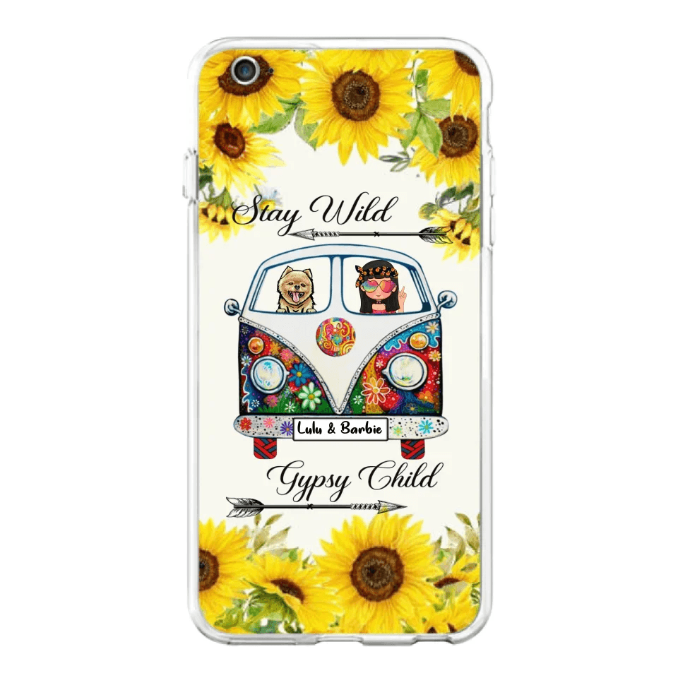 Personalized Hippie Girl Phone Case - Girl with up to 3 Pets - Phone case for iPhone, Samsung and Xiaomi