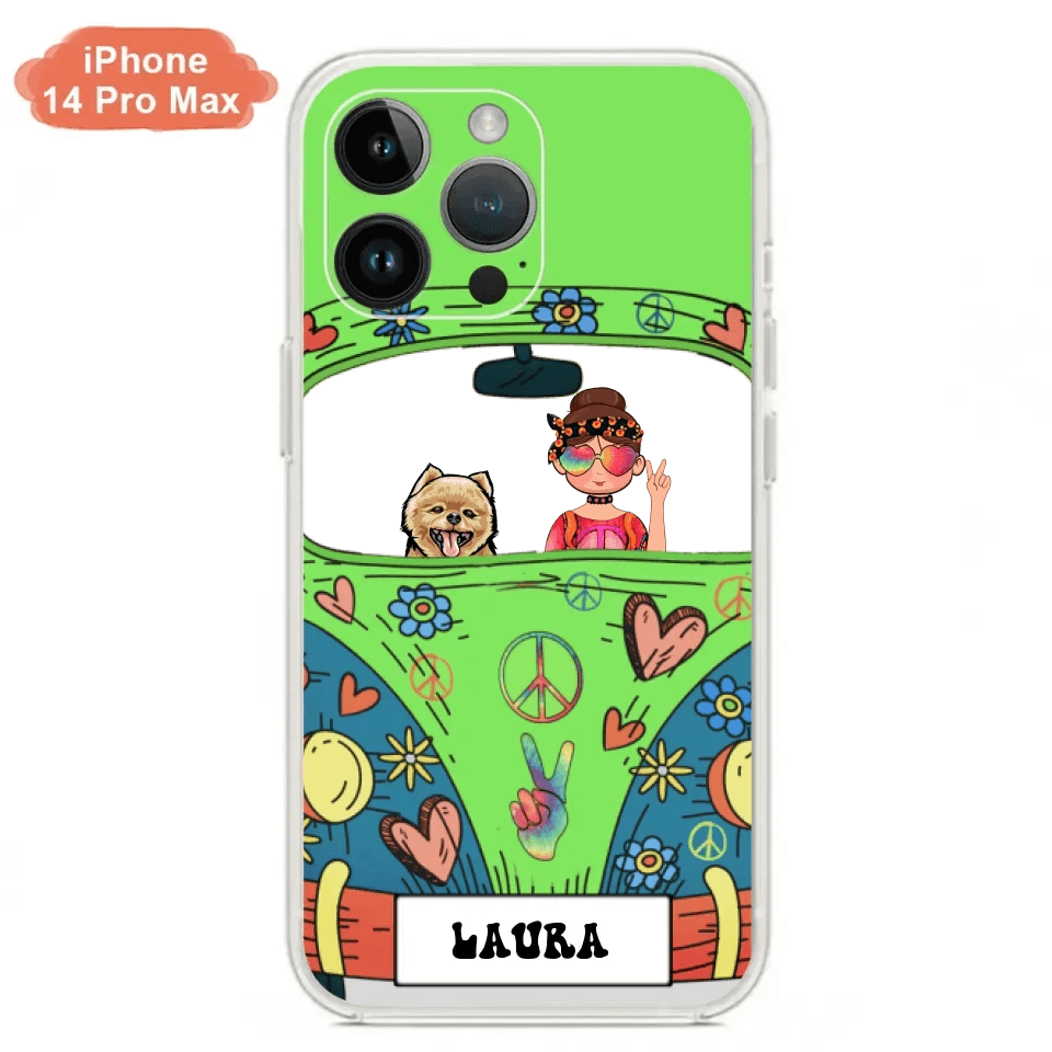 Personalized Hippie Girl Phone Case - Girl with up to 3 Pets - Case for iPhone, Samsung and Xiaomi