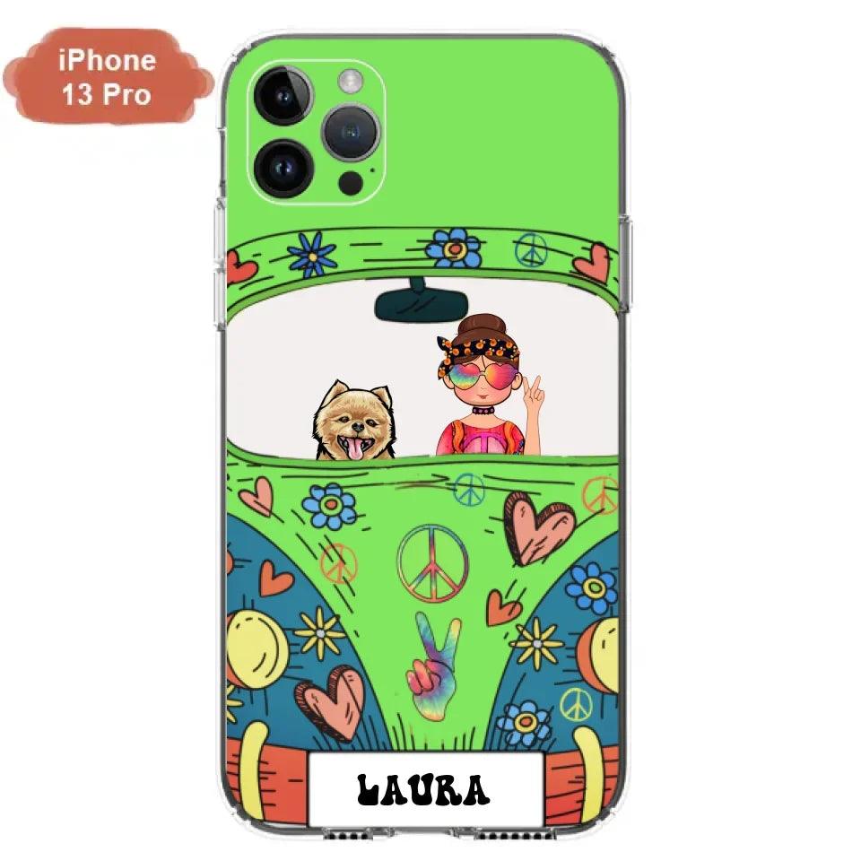 Personalized Hippie Girl Phone Case - Girl with up to 3 Pets - Case for iPhone, Samsung and Xiaomi