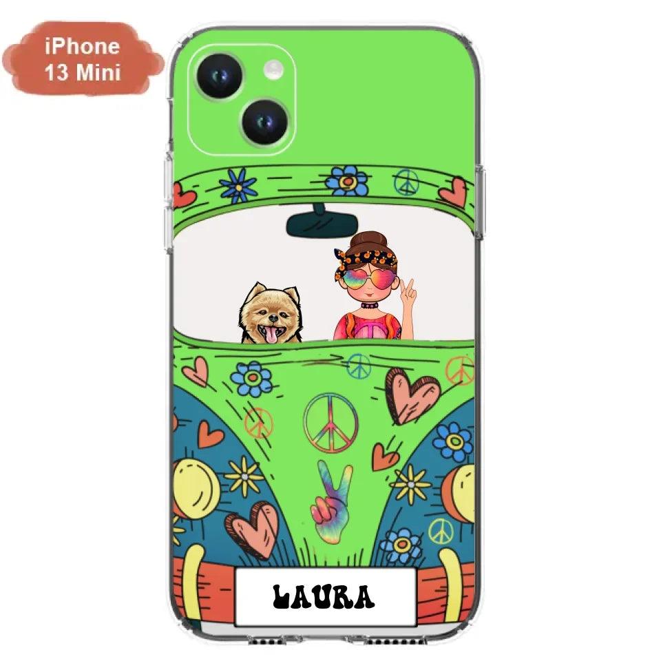 Personalized Hippie Girl Phone Case - Girl with up to 3 Pets - Case for iPhone, Samsung and Xiaomi