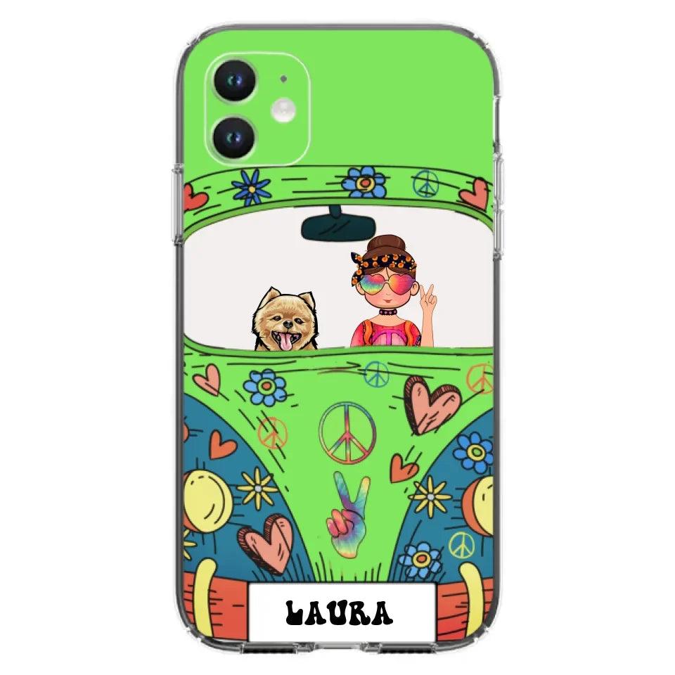 Personalized Hippie Girl Phone Case - Girl with up to 3 Pets - Case for iPhone, Samsung and Xiaomi
