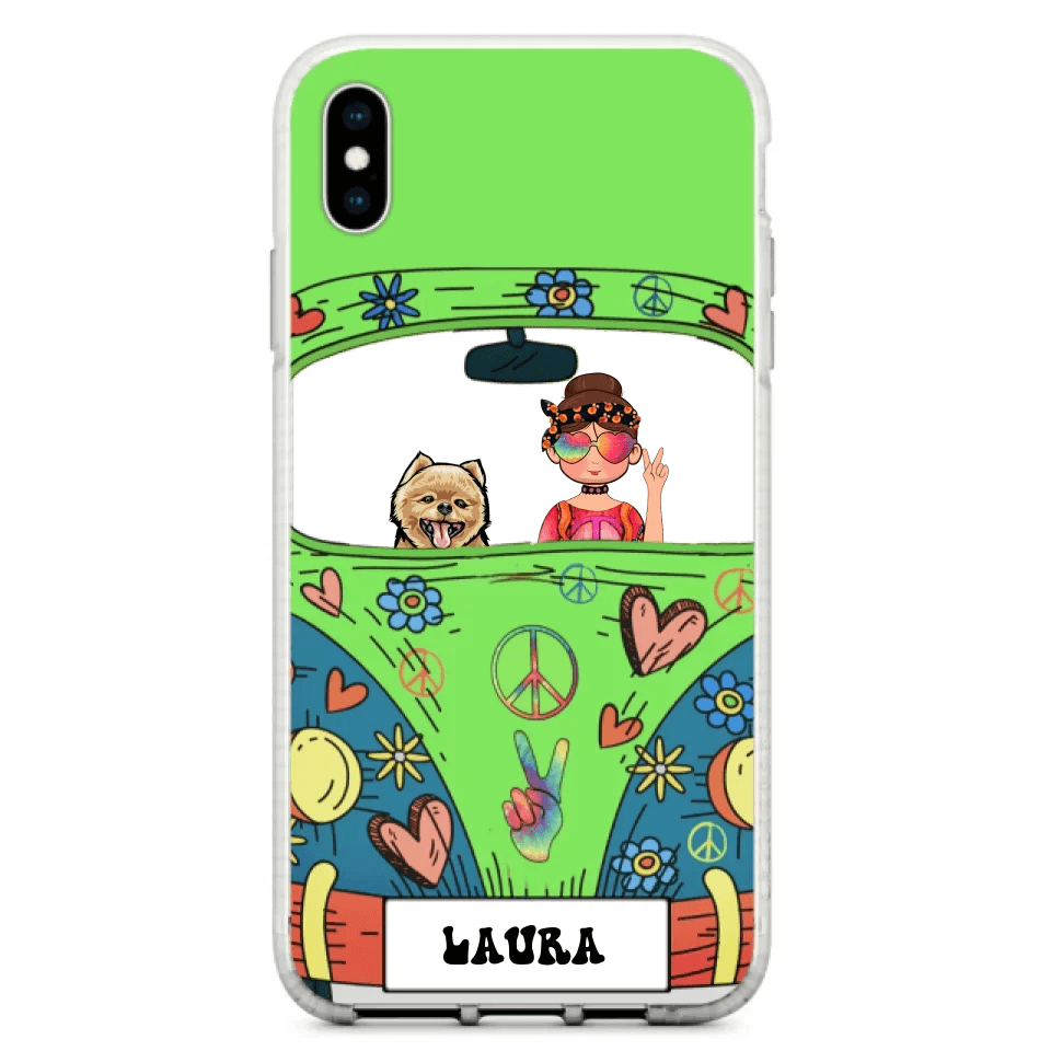 Personalized Hippie Girl Phone Case - Girl with up to 3 Pets - Case for iPhone, Samsung and Xiaomi