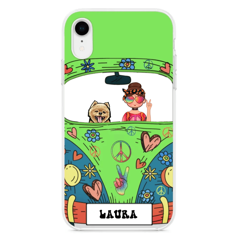 Personalized Hippie Girl Phone Case - Girl with up to 3 Pets - Case for iPhone, Samsung and Xiaomi