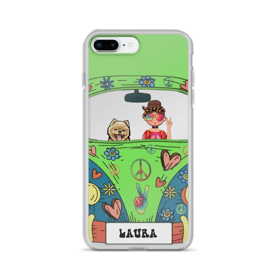 Personalized Hippie Girl Phone Case - Girl with up to 3 Pets - Case for iPhone, Samsung and Xiaomi