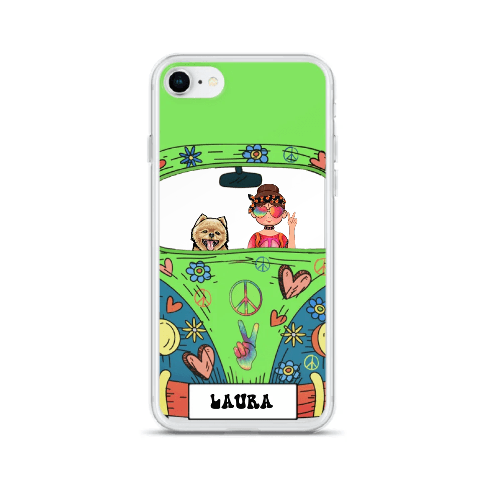 Personalized Hippie Girl Phone Case - Girl with up to 3 Pets - Case for iPhone, Samsung and Xiaomi