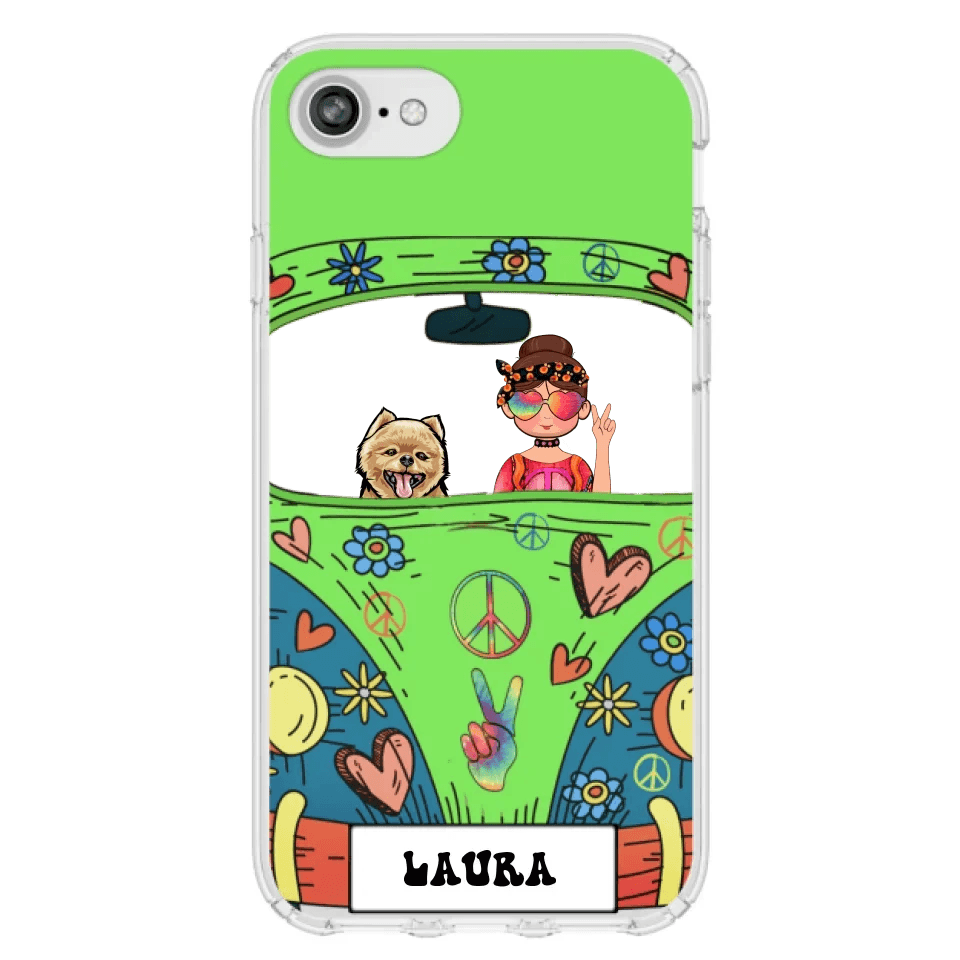 Personalized Hippie Girl Phone Case - Girl with up to 3 Pets - Case for iPhone, Samsung and Xiaomi
