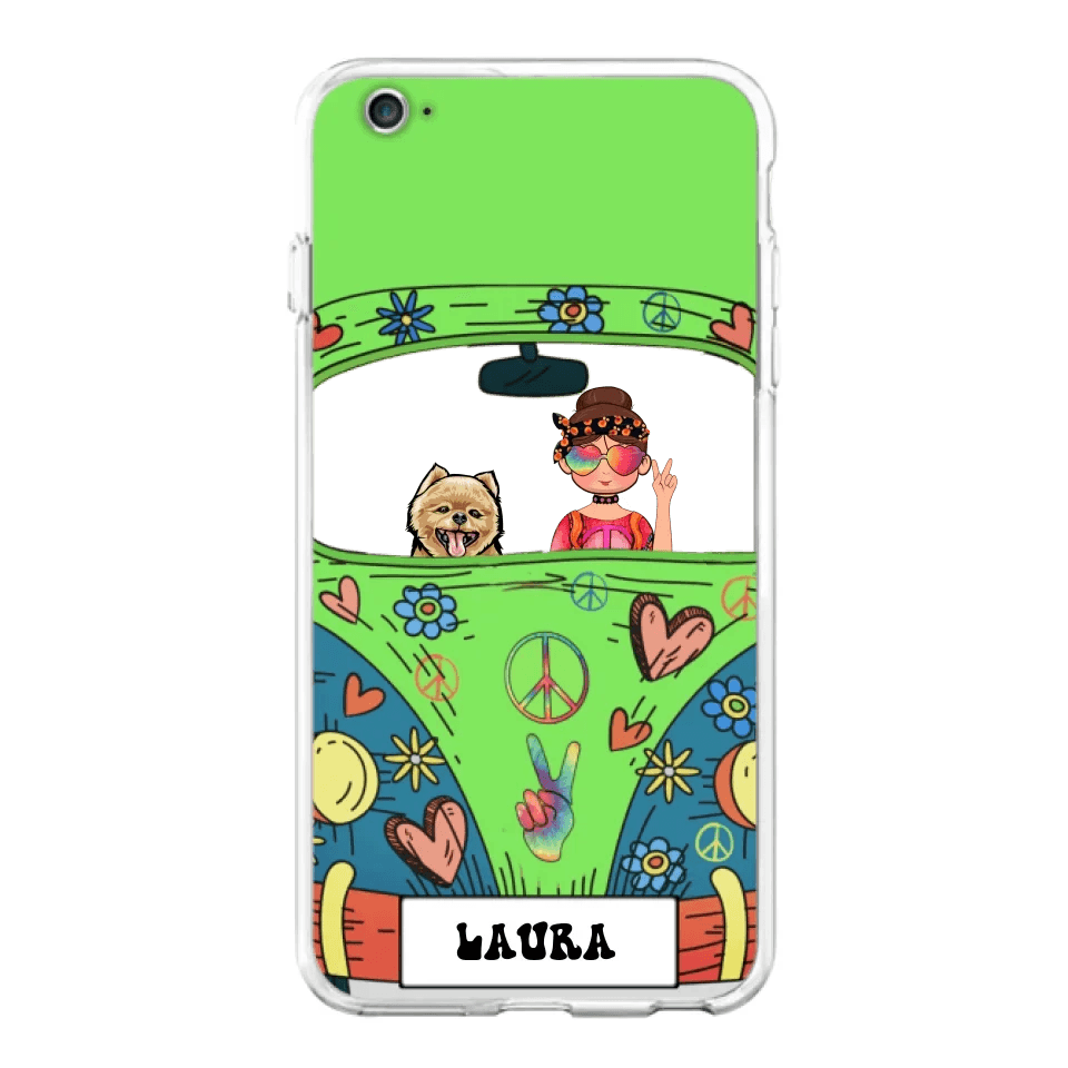 Personalized Hippie Girl Phone Case - Girl with up to 3 Pets - Case for iPhone, Samsung and Xiaomi