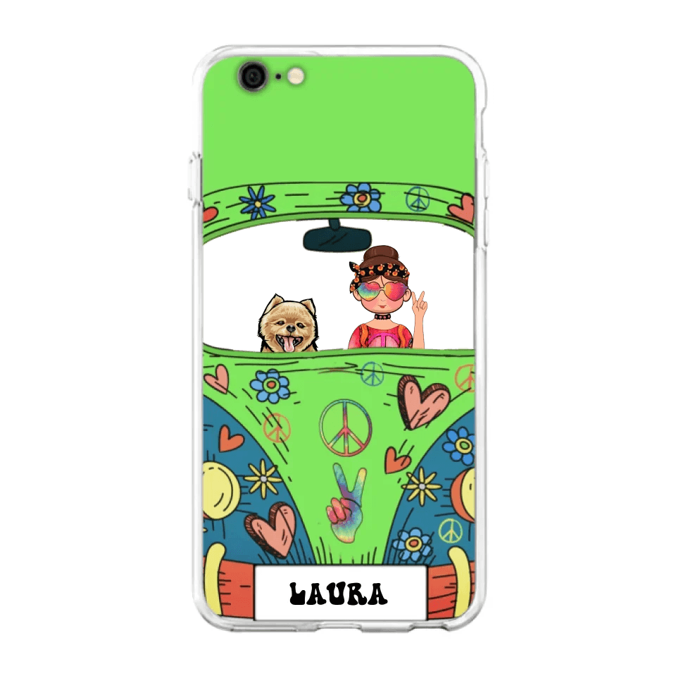 Personalized Hippie Girl Phone Case - Girl with up to 3 Pets - Case for iPhone, Samsung and Xiaomi