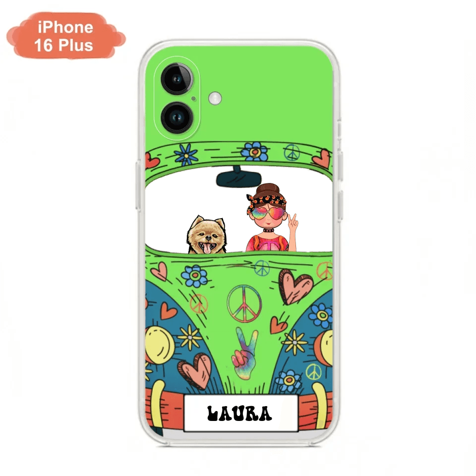 Personalized Hippie Girl Phone Case - Girl with up to 3 Pets - Case for iPhone, Samsung and Xiaomi