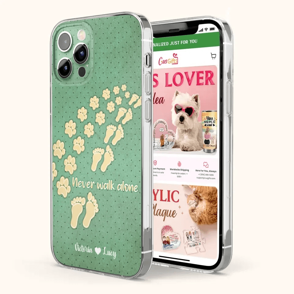 Personalized Dogs's Paws Phone Case - Best Gift Idea For Dog Lovers With Up to 3 Dogs's Paws - Never Walk ALone - Case For iPhone, Samsung And Xiaomi