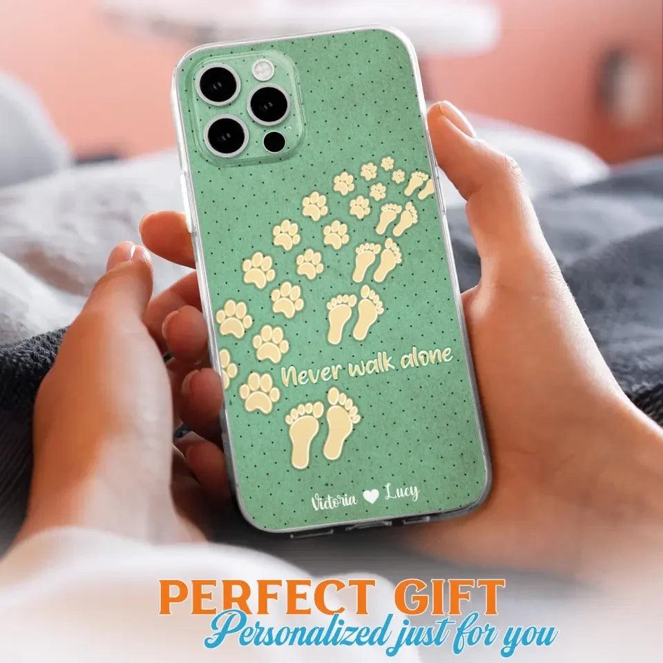 Personalized Dogs's Paws Phone Case - Best Gift Idea For Dog Lovers With Up to 3 Dogs's Paws - Never Walk ALone - Case For iPhone, Samsung And Xiaomi