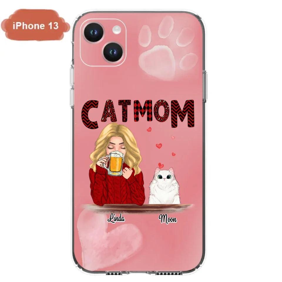 Custom Personalized Pet Mom Phone Case - Pet Mom With Beer And Upto 4 Pets - Case For iPhone, Samsung and Xiaomi