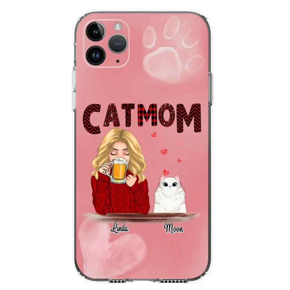 Custom Personalized Pet Mom Phone Case - Pet Mom With Beer And Upto 4 Pets - Case For iPhone, Samsung and Xiaomi