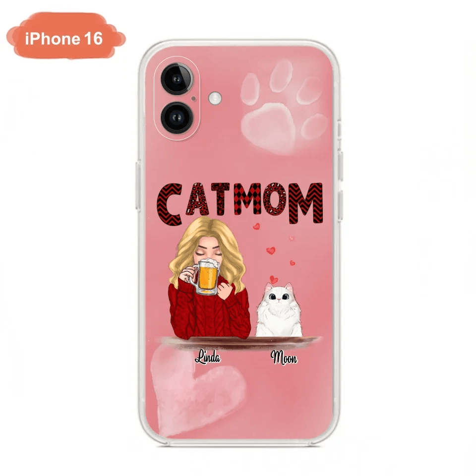Custom Personalized Pet Mom Phone Case - Pet Mom With Beer And Upto 4 Pets - Case For iPhone, Samsung and Xiaomi