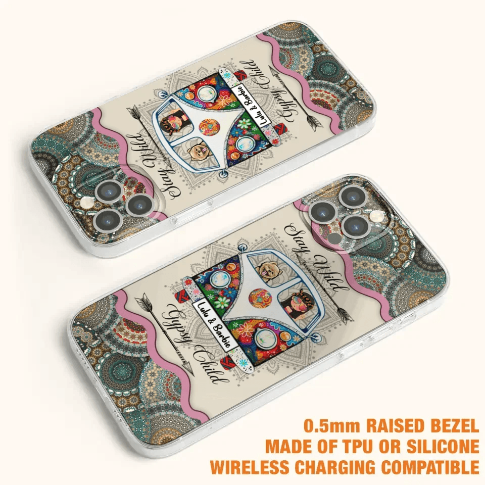 Personalized Hippie Phone Case - Girl with up to 3 Pets - Stay wild gypsy child