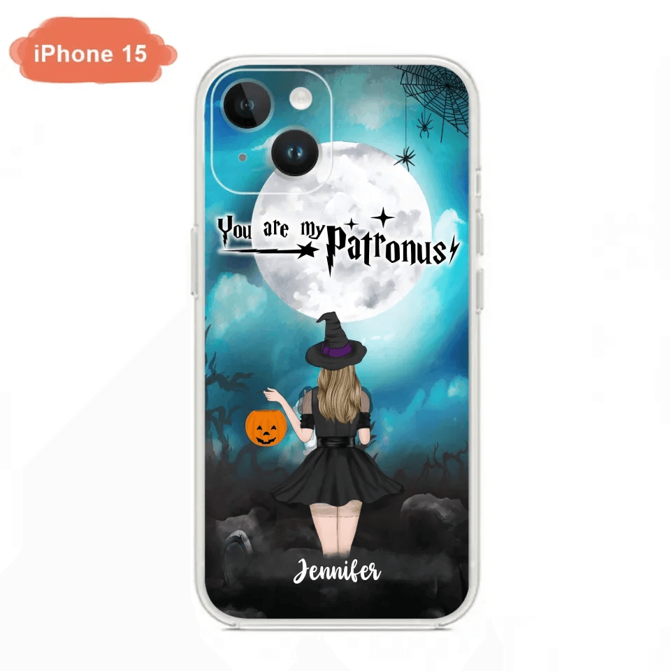 Custom Personalized Halloween Phone Case - Up to 3 Girls and 2 Cats - You Are My Patronus - Wiccan Decor/Pagan Decor