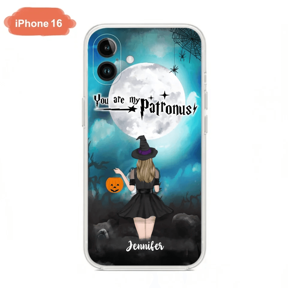 Custom Personalized Halloween Phone Case - Up to 3 Girls and 2 Cats - You Are My Patronus - Wiccan Decor/Pagan Decor
