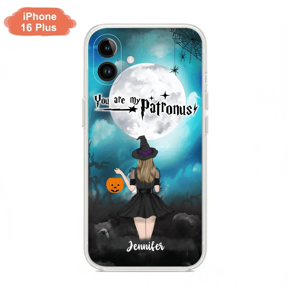 Custom Personalized Halloween Phone Case - Up to 3 Girls and 2 Cats - You Are My Patronus - Wiccan Decor/Pagan Decor