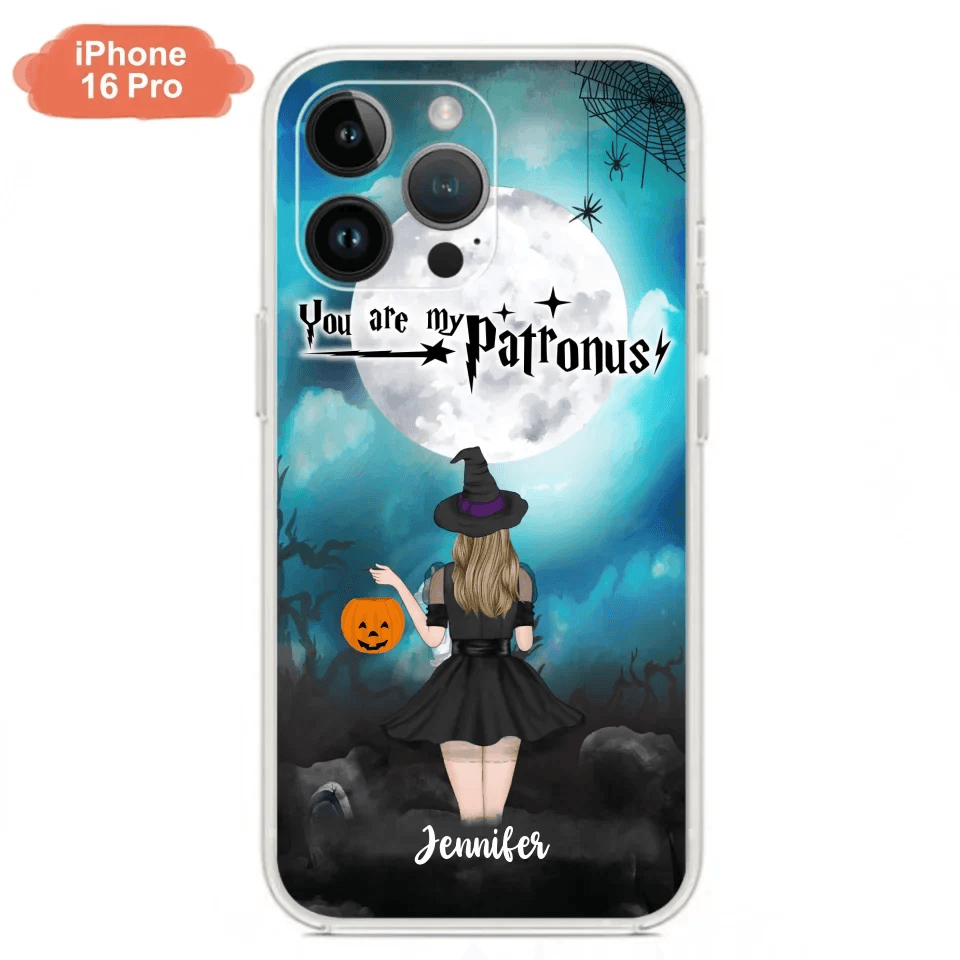 Custom Personalized Halloween Phone Case - Up to 3 Girls and 2 Cats - You Are My Patronus - Wiccan Decor/Pagan Decor