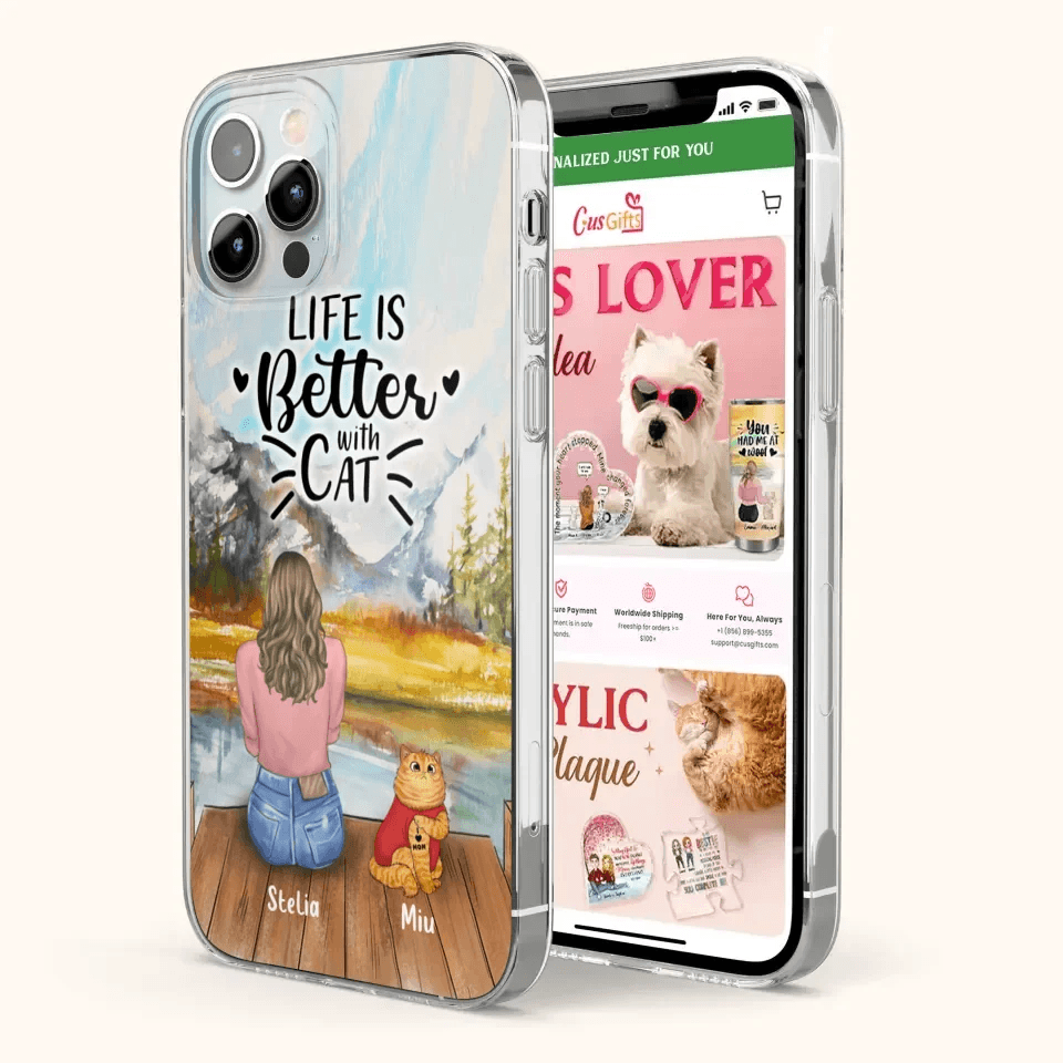 Personalized Cat Mom Phone Case - Gifts For Cat Lovers With Up to 3 Cats - Home Is Where The Paws Are - I Love Mom - Case For iPhone, Samsung And Xiaomi
