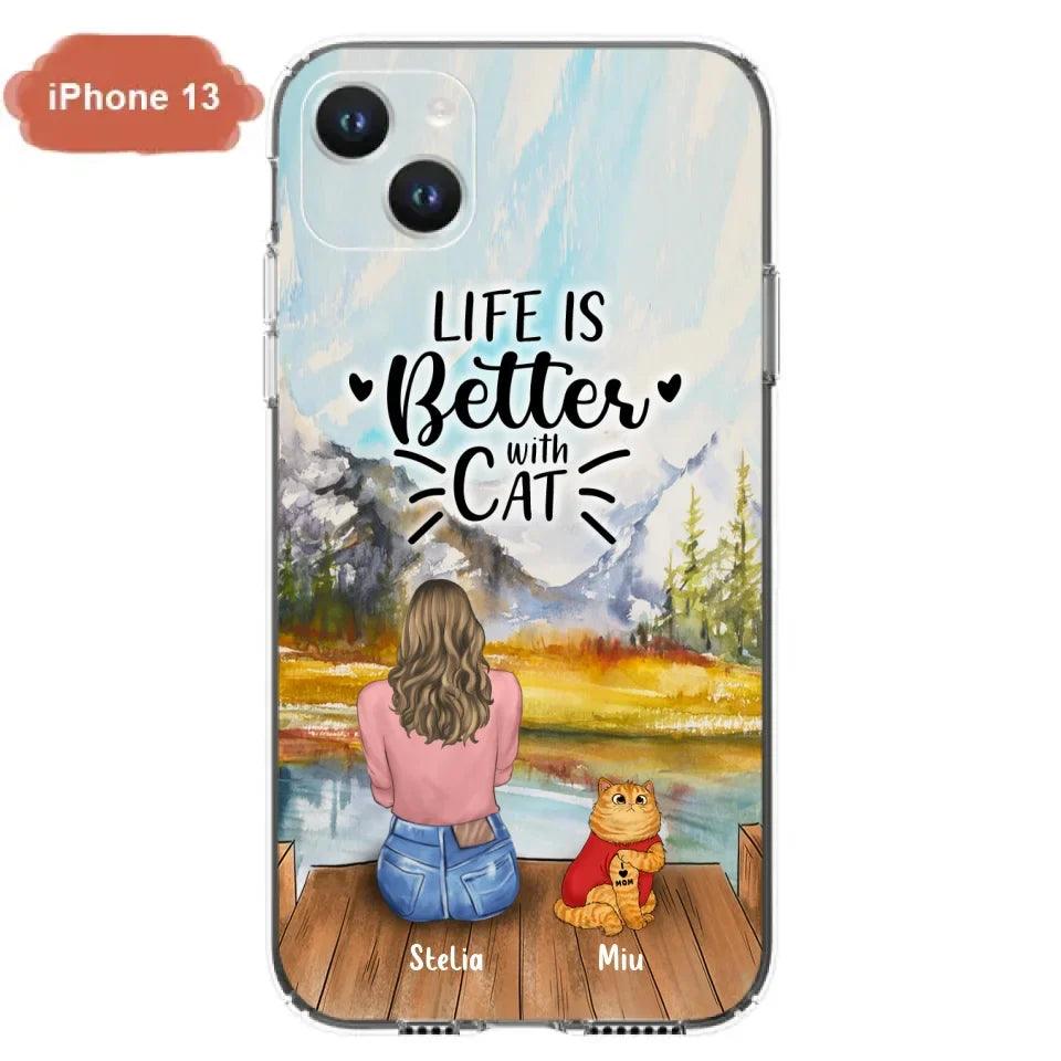 Personalized Cat Mom Phone Case - Gifts For Cat Lovers With Up to 3 Cats - Home Is Where The Paws Are - I Love Mom - Case For iPhone, Samsung And Xiaomi