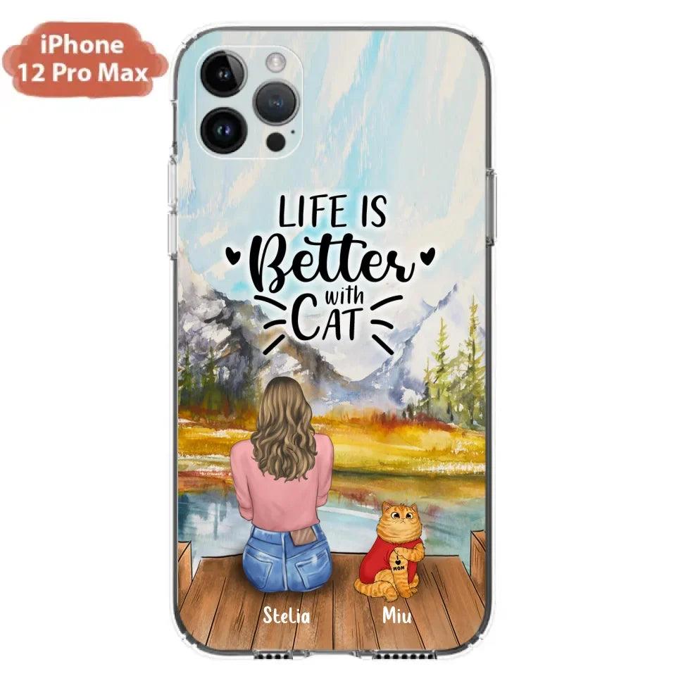 Personalized Cat Mom Phone Case - Gifts For Cat Lovers With Up to 3 Cats - Home Is Where The Paws Are - I Love Mom - Case For iPhone, Samsung And Xiaomi