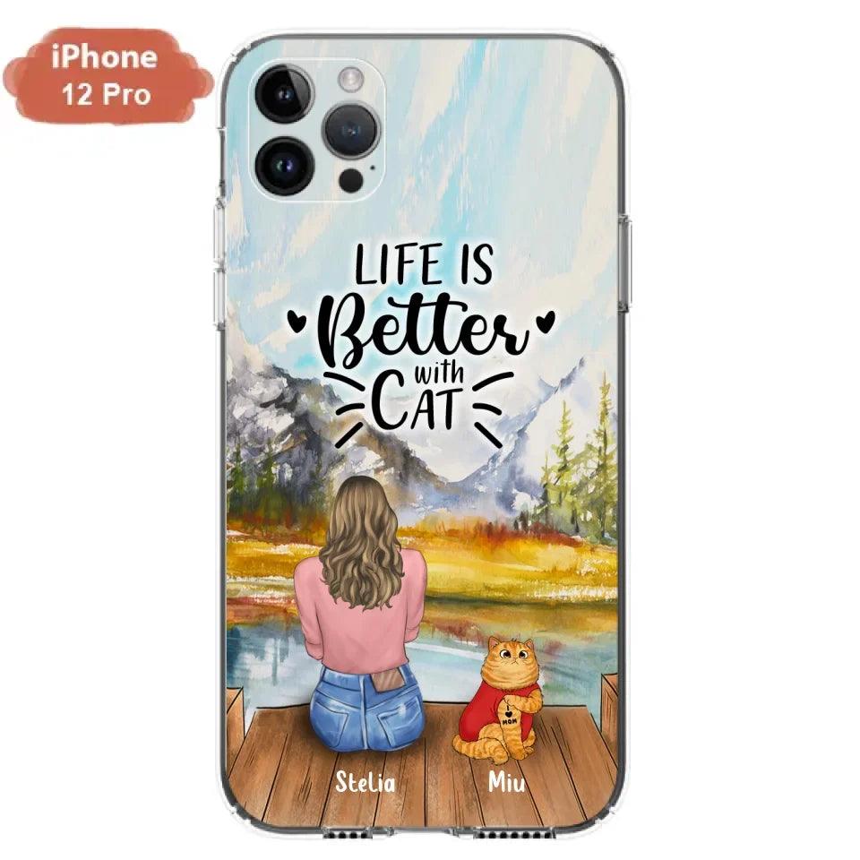 Personalized Cat Mom Phone Case - Gifts For Cat Lovers With Up to 3 Cats - Home Is Where The Paws Are - I Love Mom - Case For iPhone, Samsung And Xiaomi