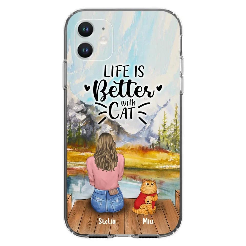 Personalized Cat Mom Phone Case - Gifts For Cat Lovers With Up to 3 Cats - Home Is Where The Paws Are - I Love Mom - Case For iPhone, Samsung And Xiaomi