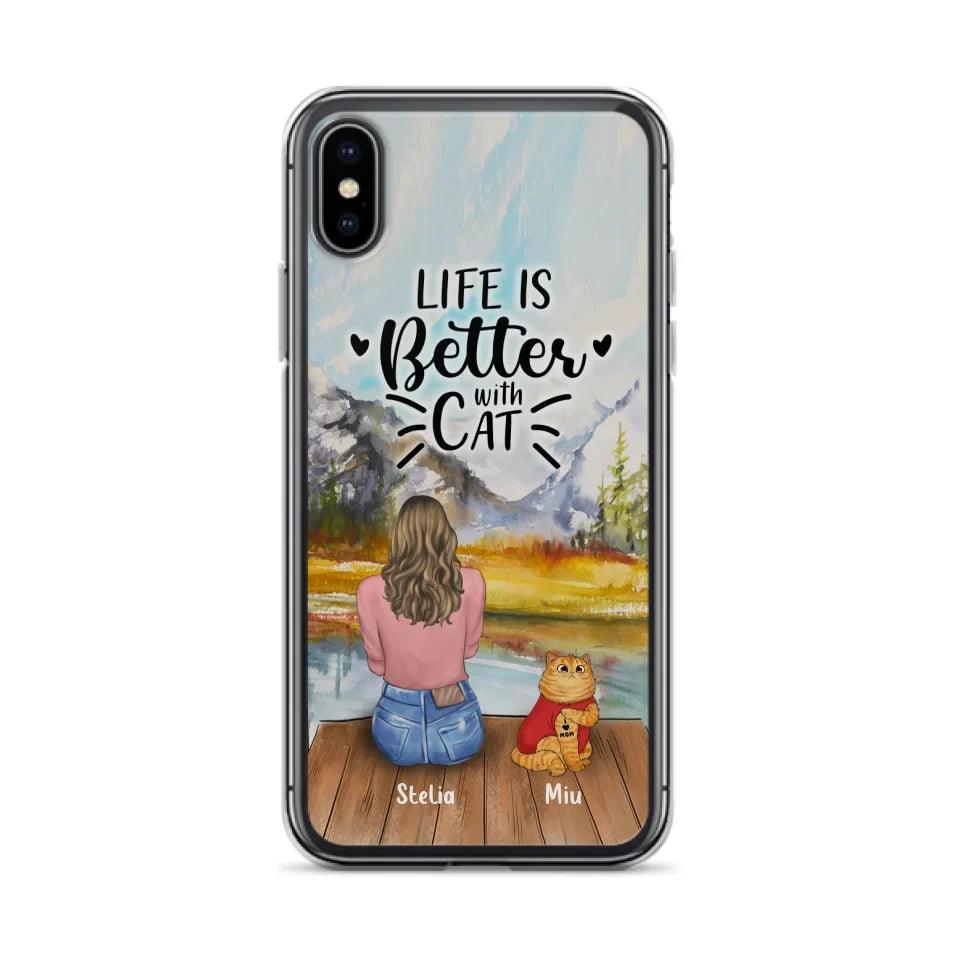 Personalized Cat Mom Phone Case - Gifts For Cat Lovers With Up to 3 Cats - Home Is Where The Paws Are - I Love Mom - Case For iPhone, Samsung And Xiaomi