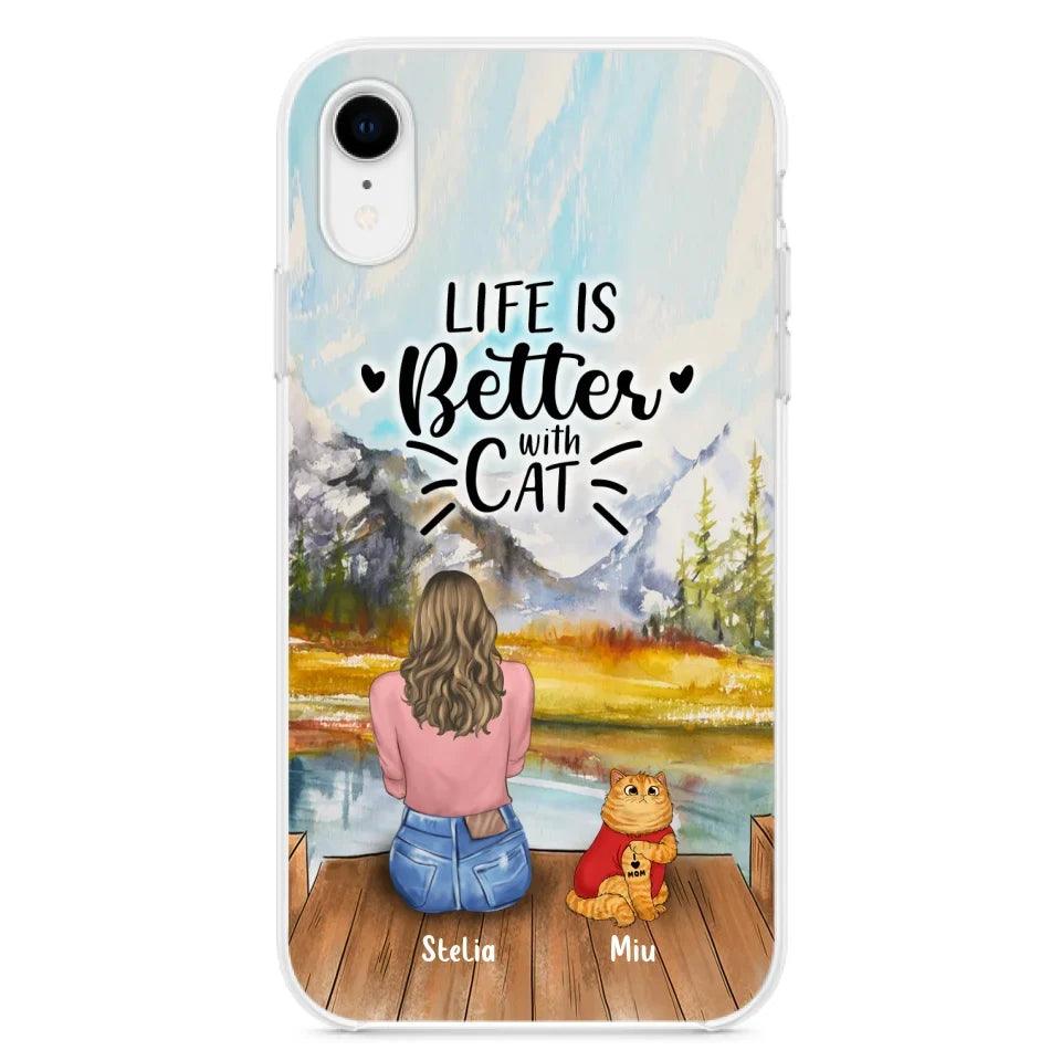 Personalized Cat Mom Phone Case - Gifts For Cat Lovers With Up to 3 Cats - Home Is Where The Paws Are - I Love Mom - Case For iPhone, Samsung And Xiaomi