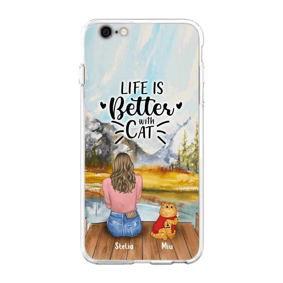 Personalized Cat Mom Phone Case - Gifts For Cat Lovers With Up to 3 Cats - Home Is Where The Paws Are - I Love Mom - Case For iPhone, Samsung And Xiaomi