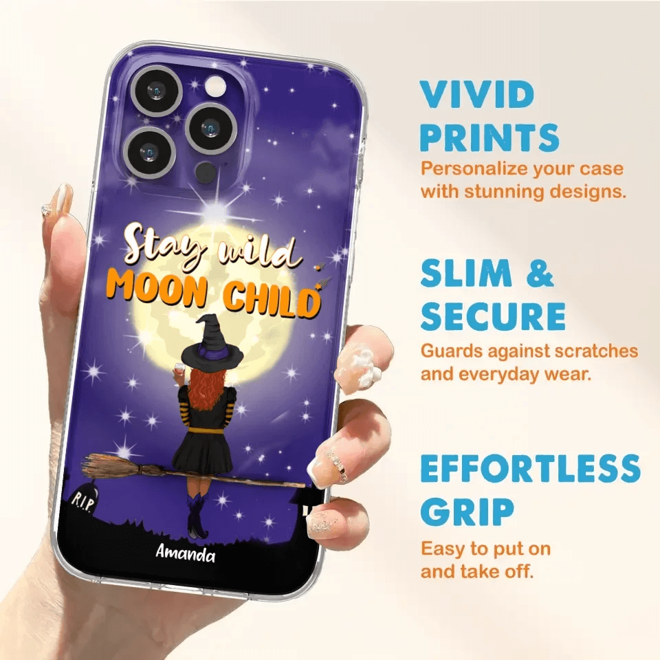 Custom Personalized Witchy Phone Case - Up to 3 Pets- Stay Wild Moon Child - Phone Case For iPhone, Samsung - OCEL9Z
