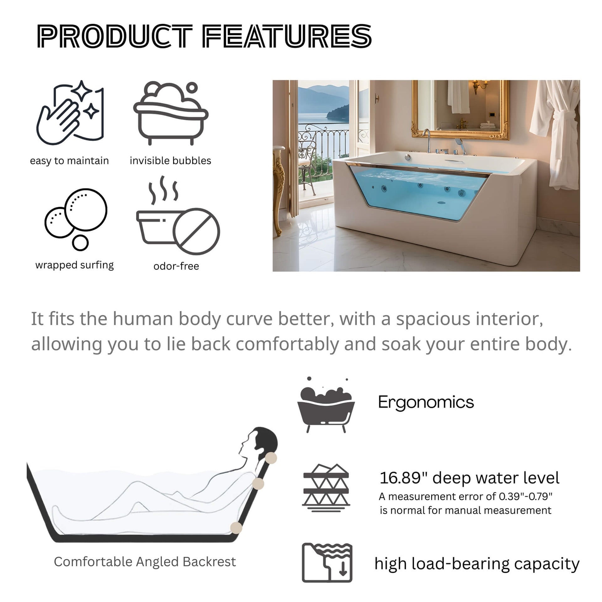 Veloria 67-Inch 7-Jets Hydrotherapy Whirlpool Bathtub With Glass Panel (SAK25480)
