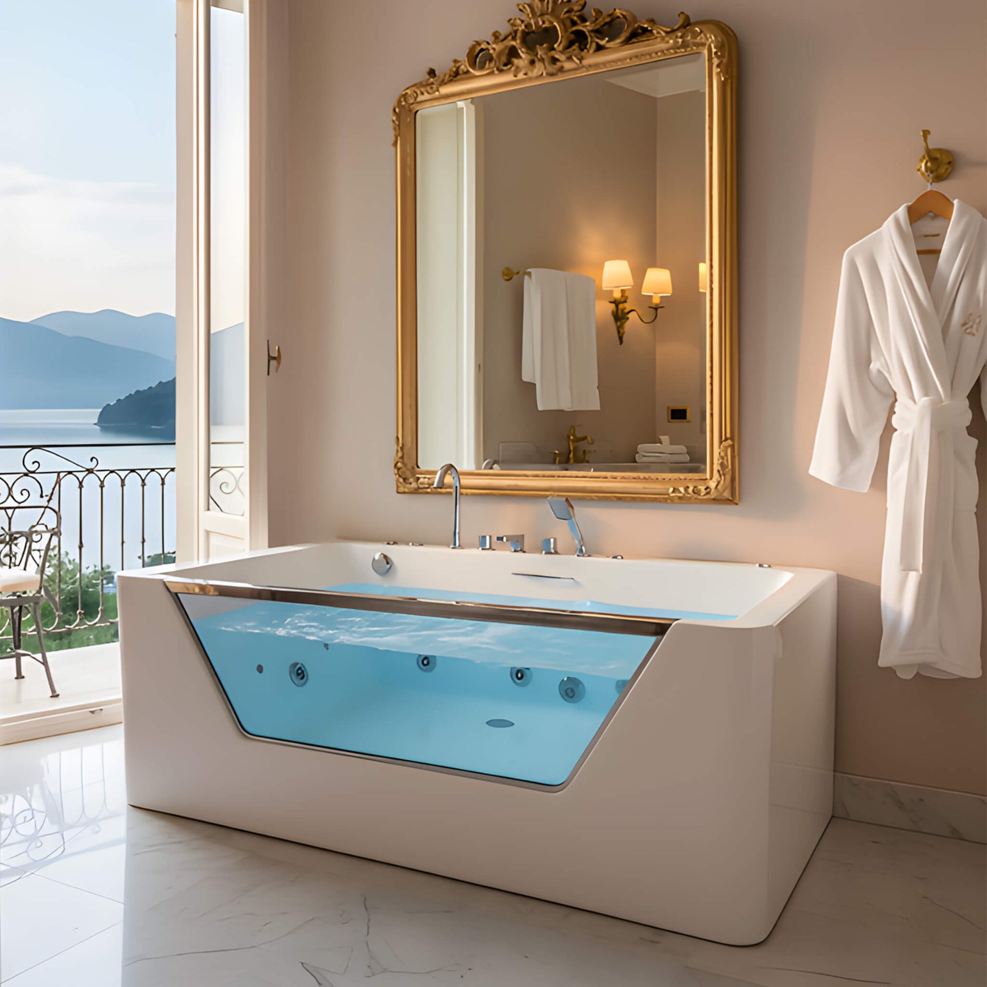 Veloria 67-Inch 7-Jets Hydrotherapy Whirlpool Bathtub With Glass Panel (SAK25480)
