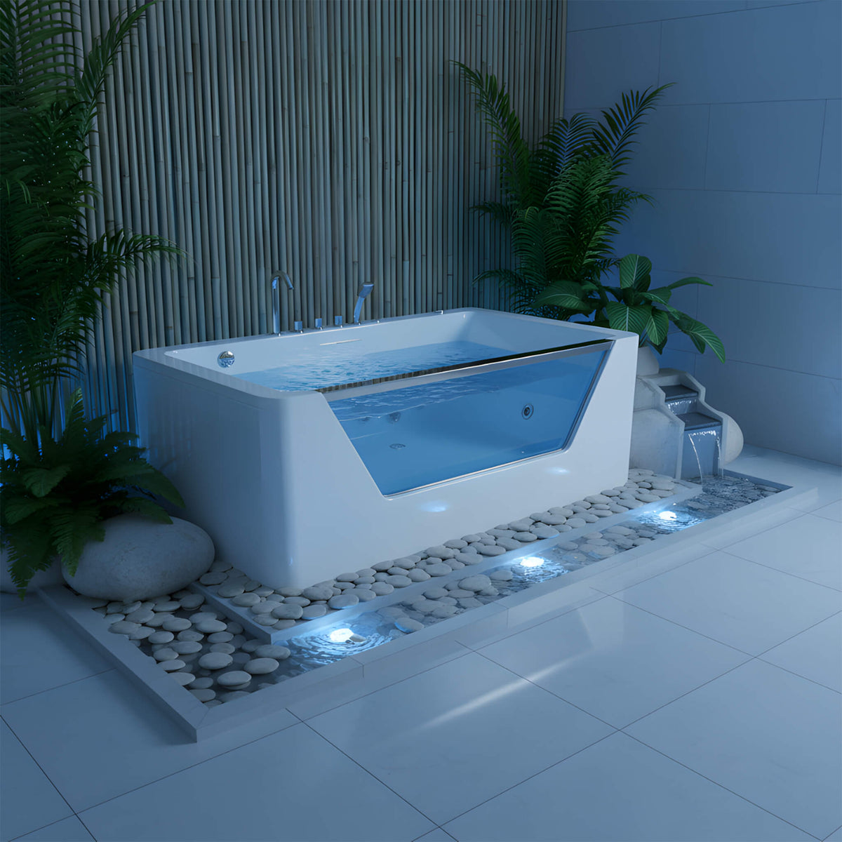 Veloria 67-Inch 7-Jets Hydrotherapy Whirlpool Bathtub With Glass Panel (SAK25480)