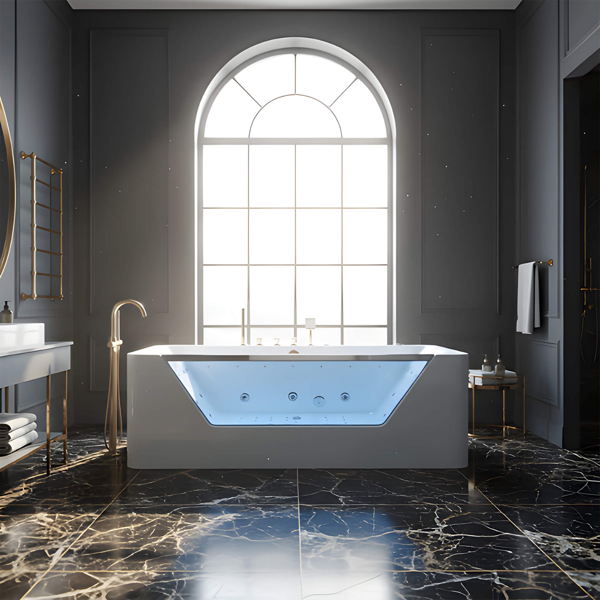 Veloria 67-Inch 7-Jets Hydrotherapy Whirlpool Bathtub With Glass Panel (SAK25480)