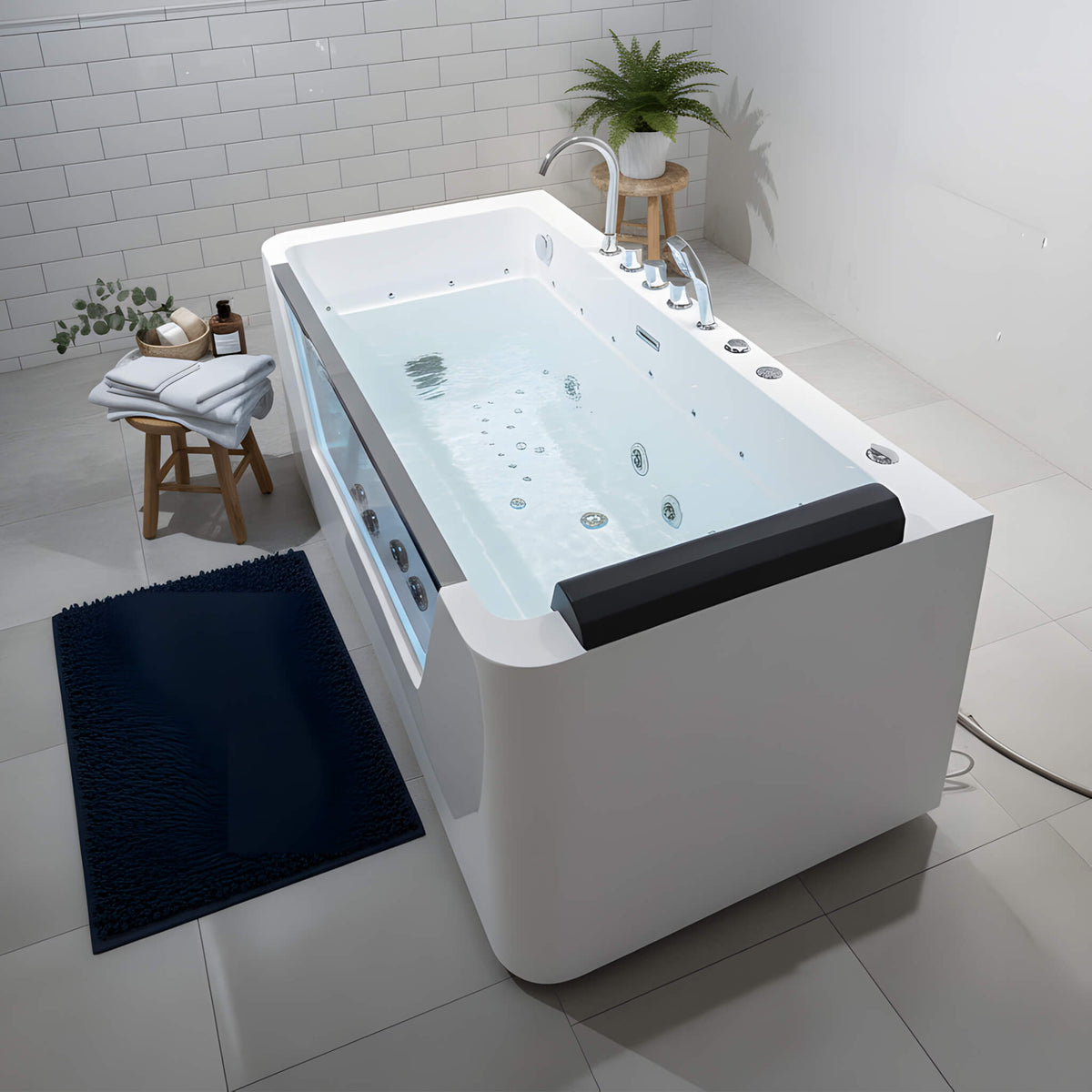 Veloria 67-Inch 7-Jets Hydrotherapy Whirlpool Bathtub With Glass Panel (SAK25480)
