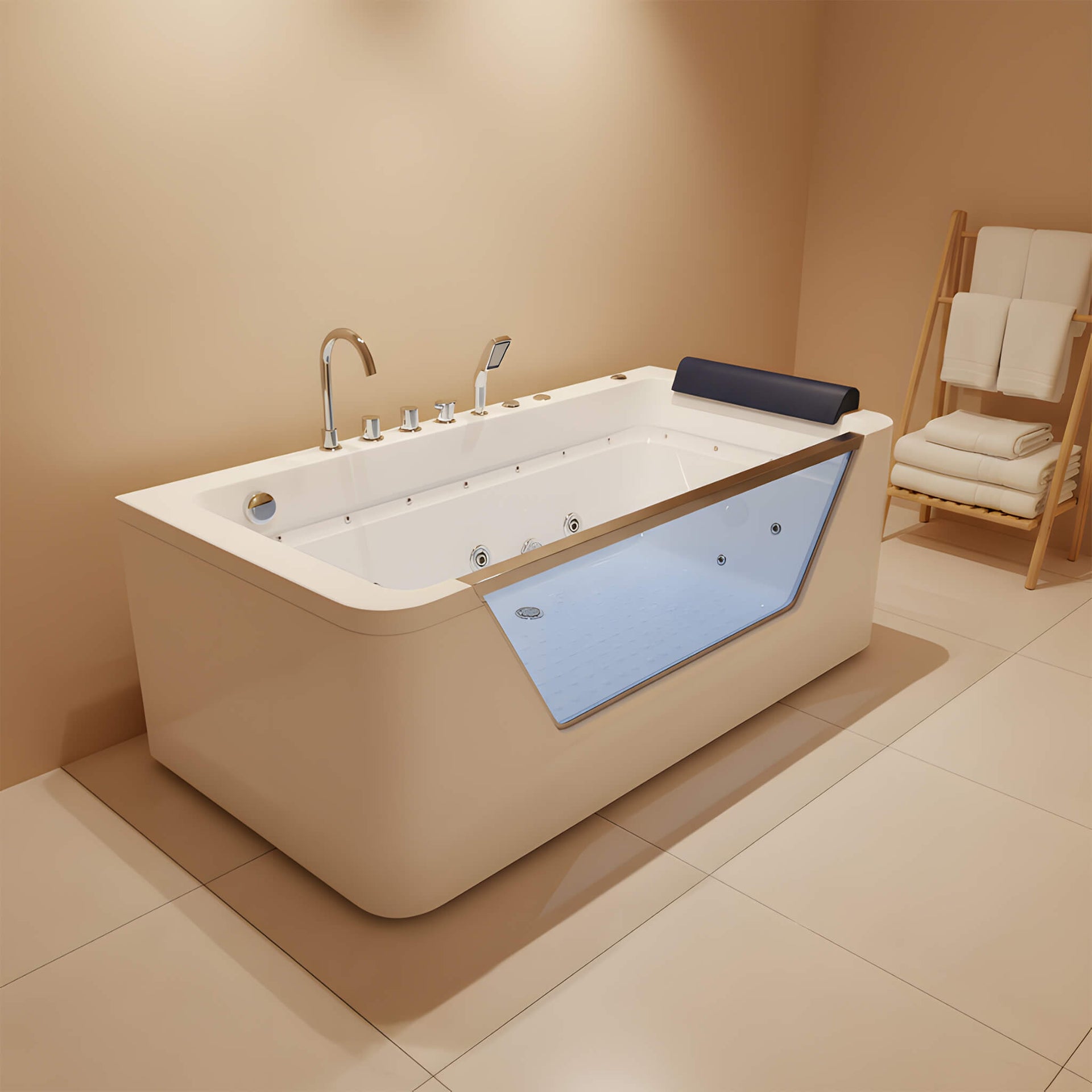 Veloria 67-Inch 7-Jets Hydrotherapy Whirlpool Bathtub With Glass Panel (SAK25480)